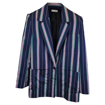 Pre-owned Nina Ricci Striped Single-breasted Blazer With Pockets In Navy Blue Acetate