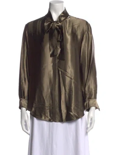 Pre-owned Nina Ricci Striped Tie Neck Blouse In Green