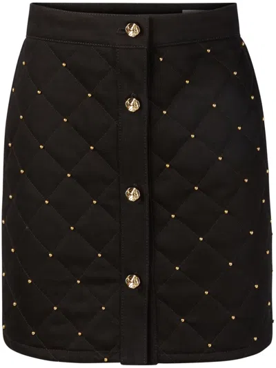 Nina Ricci Studded Quilted Cotton Skirt In Black