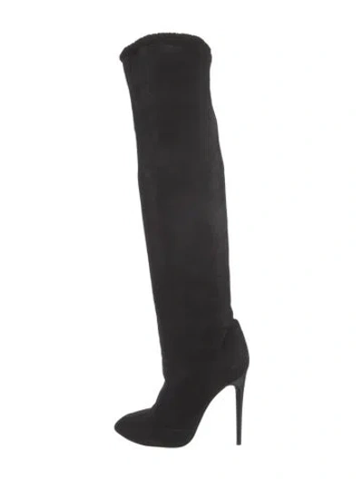 Pre-owned Nina Ricci Suede Faux Fur Trim Boots In Black