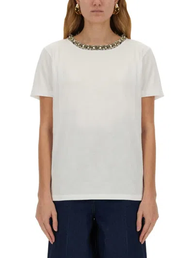 NINA RICCI T-SHIRT WITH EMBROIDERED COLLAR