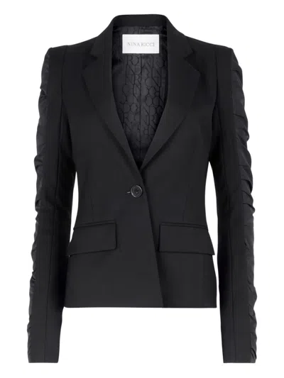 Nina Ricci Tailored Black Jacket With Structured Lapels And Ruched Detailing