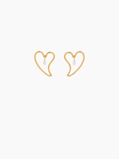 Nina Ricci Thin Heart & Pearls Earrings One Size In Gold