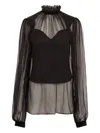 Nina Ricci Balloon Sleeve Sheer Top In Black