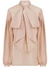 Nina Ricci Pussy-bow-collar Silk-cotton Shirt In U Rose Antique
