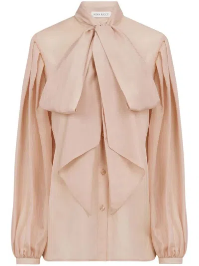 Nina Ricci Pussy-bow-collar Silk-cotton Shirt In U Rose Antique