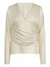 Nina Ricci Draped V-neck Top In White