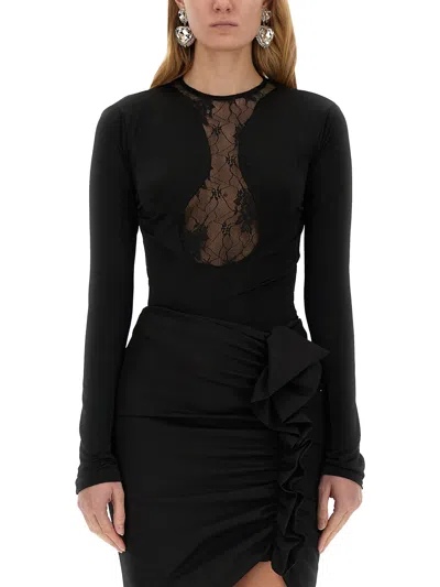 Nina Ricci Lace Insert Long-sleeved Top In Black