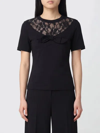 Nina Ricci Bow Lace-inserts Short-sleeves T-shirt In Black