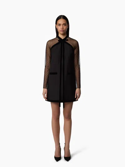 Nina Ricci Bow-detailed Velvet-trimmed Polka-dot Tulle And Wool-gabardine Mini Dress In Black