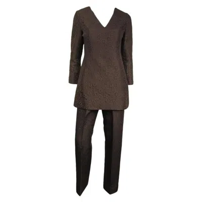 Pre-owned Nina Ricci Tunic Pant Quilted Floral Suit 1960s Vintage In Black