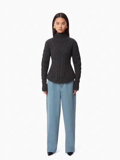 Nina Ricci Turtleneck Sweater In Twisted Wool Xl In Blue