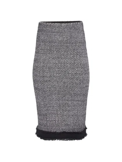 Nina Ricci Tweed Frayed-edge Midi Skirt In Gray