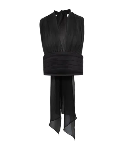Nina Ricci V-neck Bow-detail Silk Blouse In Black