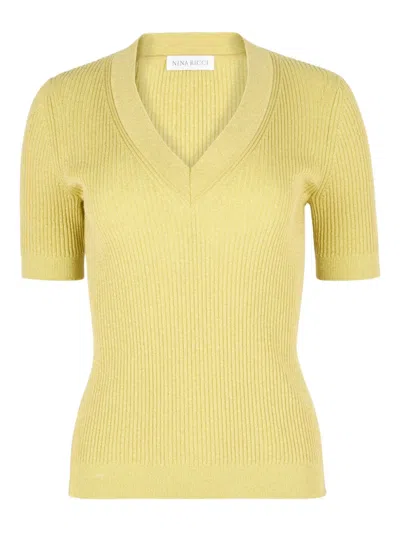Nina Ricci V-neck Knit Top In Yellow