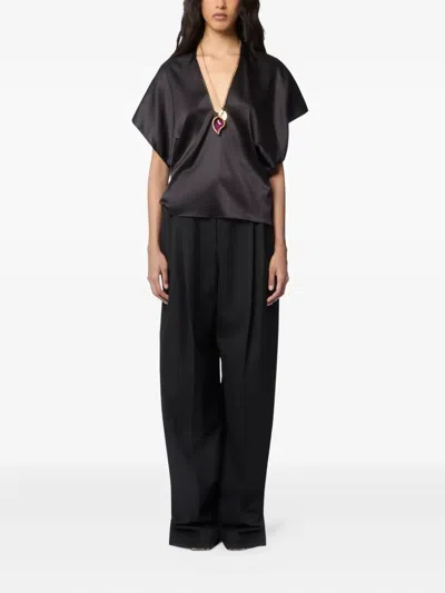 Nina Ricci V-neck Satin-silk Top In Black