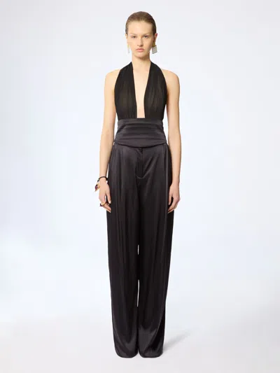 Nina Ricci V-neck Silk Blouse With Bow Detail In Black