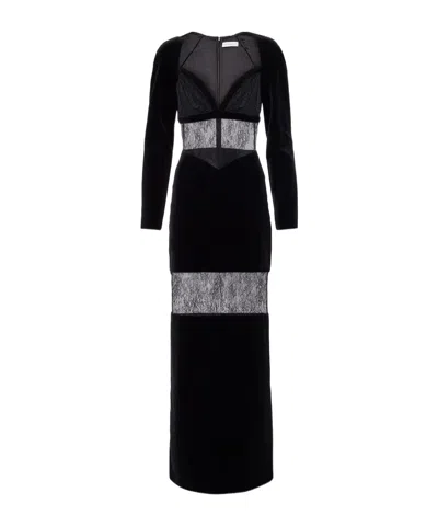 Nina Ricci Velvet Lace-insert Dress In Black