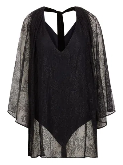Nina Ricci Velvet Ribbon Open Back Bodysuit In Black