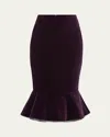 Nina Ricci Knee Length Velvet Skirt With Ruffled Hem In Purple