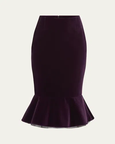 NINA RICCI VELVET RUFFLE MIDI SKIRT