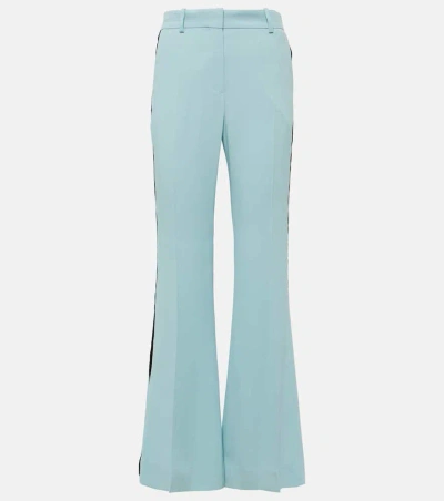 Nina Ricci Velvet-trimmed Cady Flared Pants In Blue