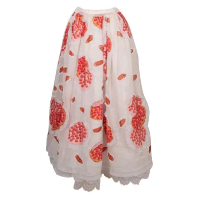 Pre-owned Nina Ricci Vintage Cotton Maxi Skirt With Strawberry Pie Patches In Sand