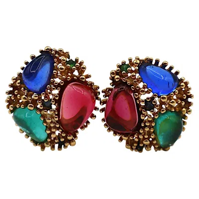 Pre-owned Nina Ricci Vintage Glass Cabochon Clip-on Earrings In Multi
