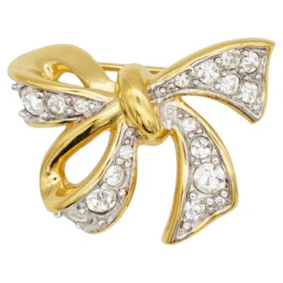 Pre-owned Nina Ricci Vintage Gold Rare Whole Shining Crystals Ribbon Bow Butterfly Brooch In Multiple