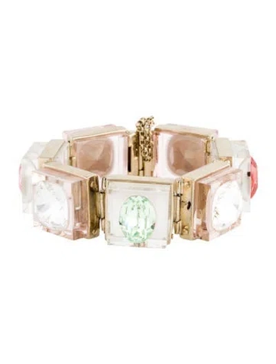 Pre-owned Nina Ricci Vintage Lucite Metal And Crystal Link Bracelet, 6.75"