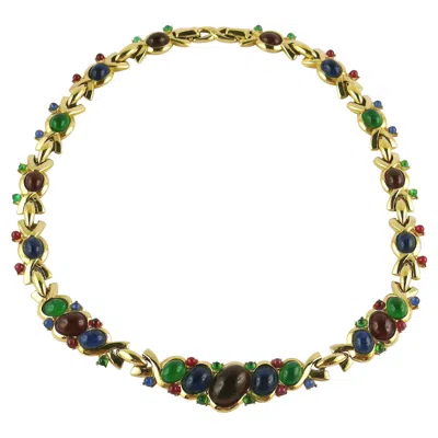 Pre-owned Nina Ricci Vintage Multicolored Glass Cabochon Necklace In Sand