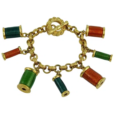 Pre-owned Nina Ricci Vintage Multicolored Sewing Thread Spool Charm Bracelet In Brown