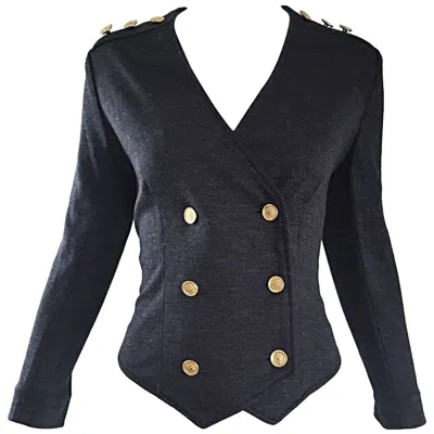 Pre-owned Nina Ricci Vintage  Couture Charcoal Grey Double Breasted Wool Cardigan Jacket In Gray