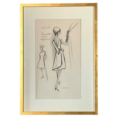 Pre-owned Nina Ricci Vintage  Fashion Sketch In Gold Frame