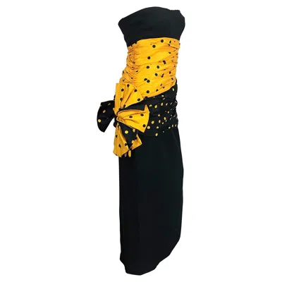 Pre-owned Nina Ricci Vintage  Haute Couture 1980s Avant Garde Linen + Silk Strapless Gown In Black
