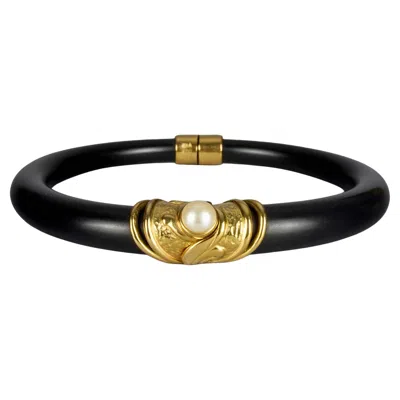 Pre-owned Nina Ricci Vintage  Pearl Wood Illusion Resin Rigid Choker Necklace In Multi