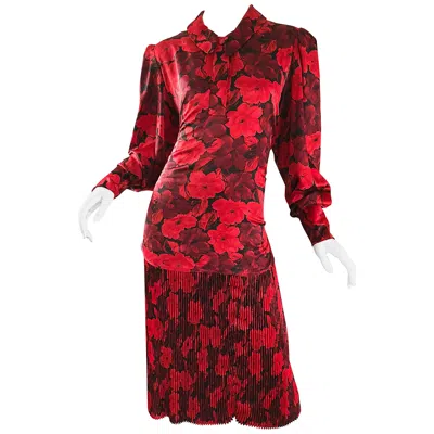 Pre-owned Nina Ricci Vintage  Size 14 / 16 Red Black Flapper Style Flower Drop Waist Dress