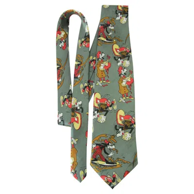 Pre-owned Nina Ricci Vintage Silk Tie Circa Late 20th Century Goofy Comics Green