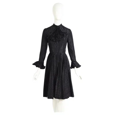 Pre-owned Nina Ricci Vintage Ss 1971 Black Silk Pleated Skirt & Attached Ruffled Tie Dress