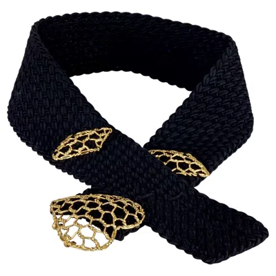 Pre-owned Nina Ricci Vintage Yves Saint Laurent Ysl Gilt Heart Mesh Charm Woven Passementerie Belt In Black
