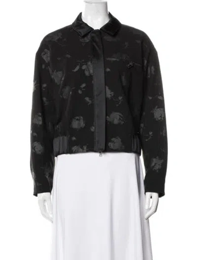 Pre-owned Nina Ricci Virgin Wool Floral Print Jacket In Black