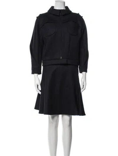 Pre-owned Nina Ricci Virgin Wool Pleated Accents Skirt Set In Blue