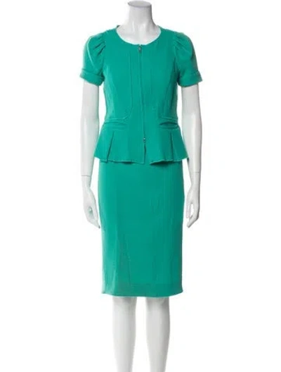 Pre-owned Nina Ricci Virgin Wool Skirt Suit In Green