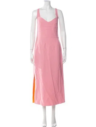 Pre-owned Nina Ricci V-neck Long Dress In Pink
