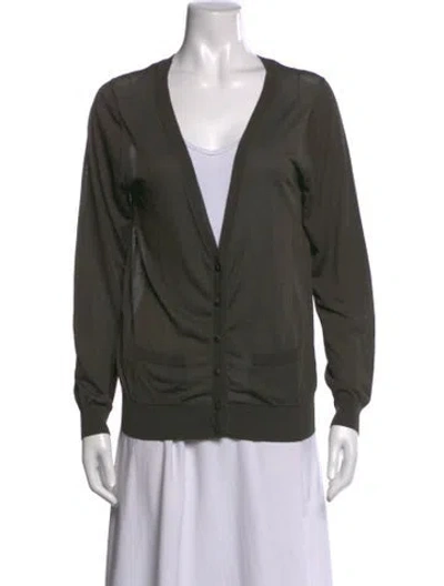 Pre-owned Nina Ricci V-neck Long Sleeve Button-up Top In Green