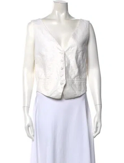 Pre-owned Nina Ricci V-neck Sleeveless Button-up Top In White