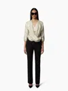 Nina Ricci White Draped V-neck Satin Blouse In White