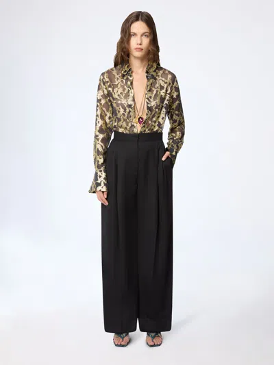 Nina Ricci Wide-leg Pleated Wool Gabardine Pants In Black
