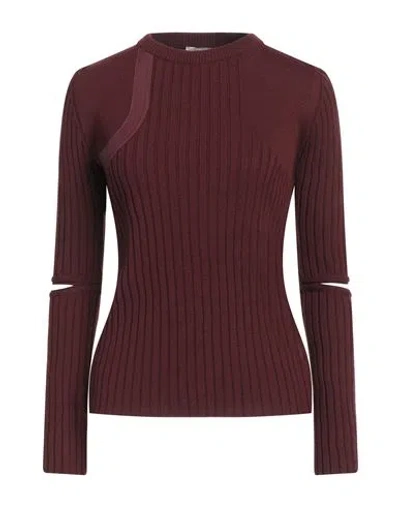 Nina Ricci Woman Sweater Chocolate Brown Size L Wool, Polyester, Lambskin