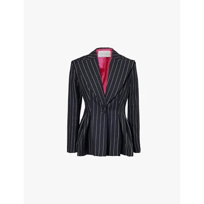 Nina Ricci Striped Wool-blend Peplum Blazer In Navy/blanc